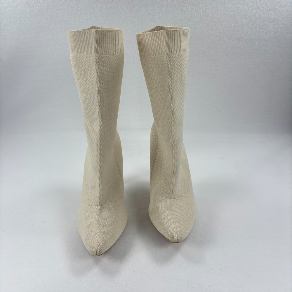 Knit Pointed Toe Sock Booties Stiletto Ivory Cream 4.5" High Heels Size 8.5 - Picture 7 of 14